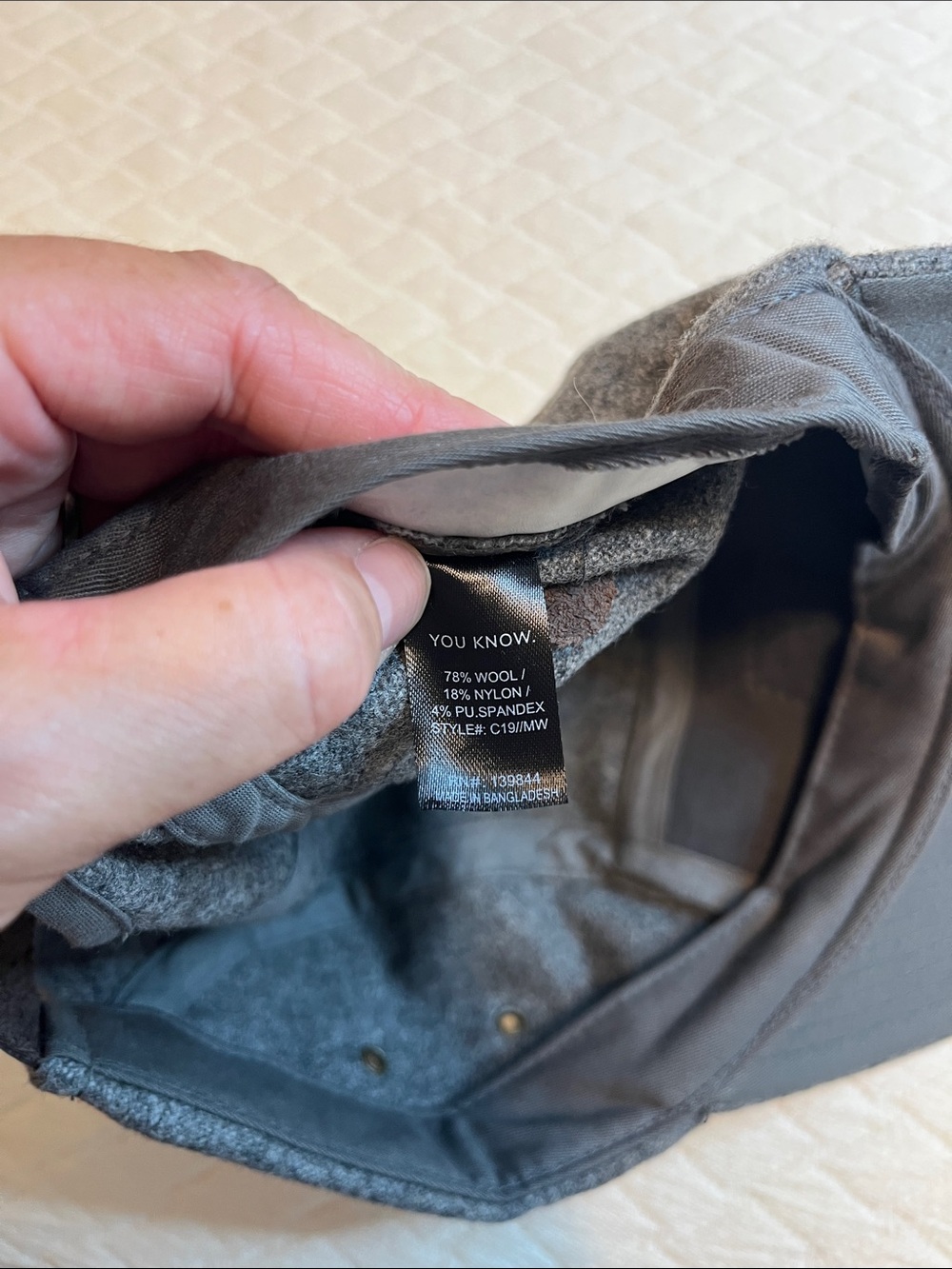 You Know Gray 78% Wool 5-Panel Cap mountain patch with Leather Strap, osfm - Picture 6 of 6